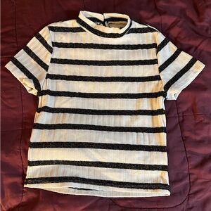 Black and White Glitter Striped Crop Top | Size M
